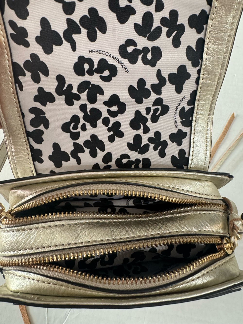 Rebecca Minkoff Gold Metallic Leather Double Zip Mini Saddle Crossbody Bag Y2K - Picture 6 of 8